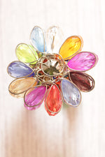 Load image into Gallery viewer, Multi-Color Glass Stones Flower Shaped Silver Finish Metal Ring

