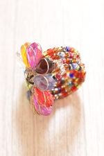 Load image into Gallery viewer, Multi-Color Glass Stones Flower Shaped Silver Finish Metal Ring
