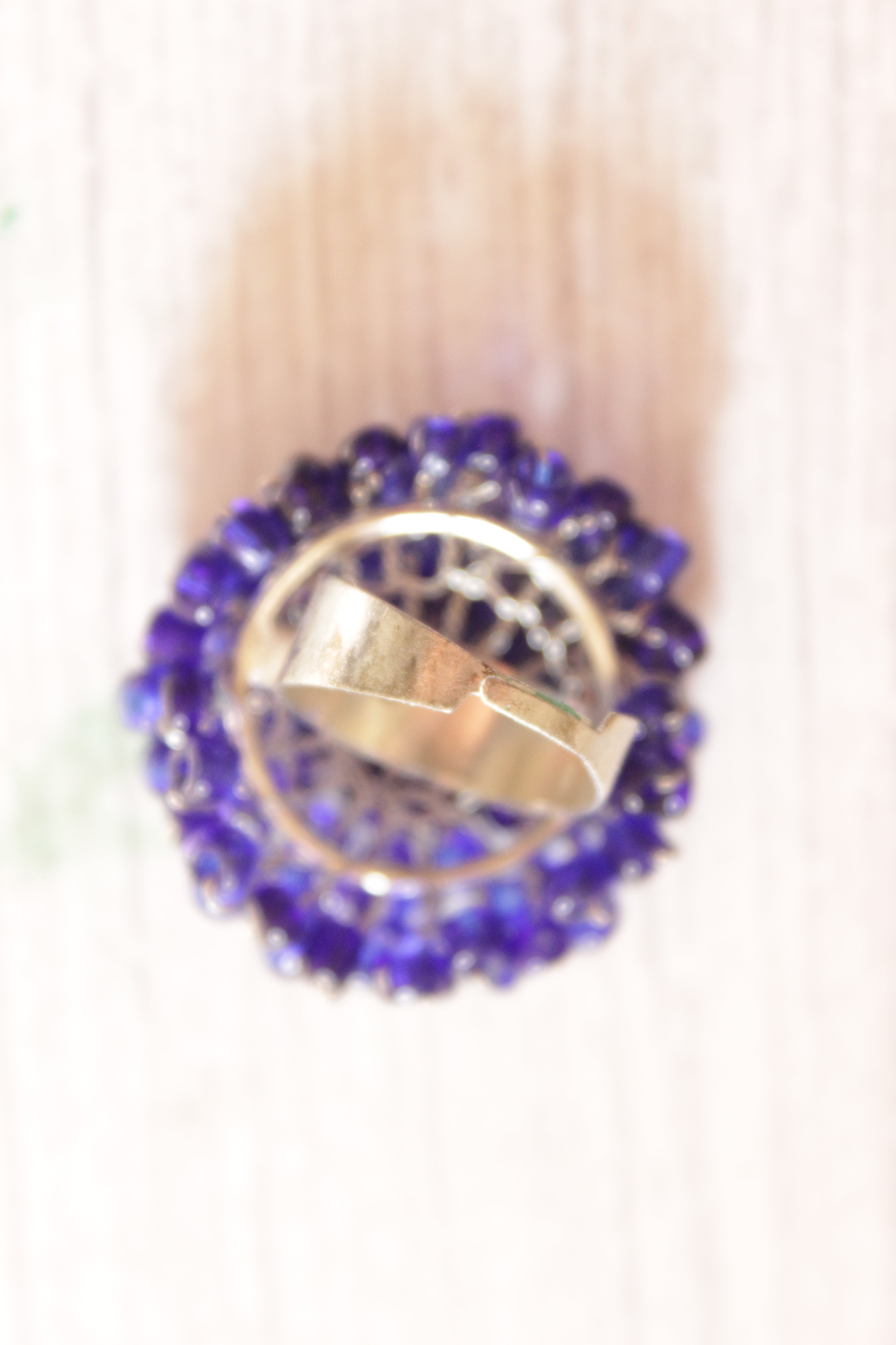 Multiple Small Purple Glass Stones Silver Finish Metal Ring
