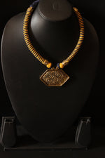 Load image into Gallery viewer, Hasli Style Twisted Fabric Choker Necklace with Antique Gold Finish Metal Pendant
