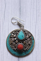 Vintage Red Coral Turquoise Nepali Tibetan Earrings