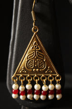 Load image into Gallery viewer, 5 Layered White and Red Beads Necklace Set with Gold Finish Metal Accents
