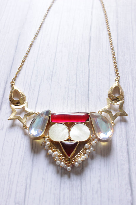 Multi-Color Gemstones Embedded Gold Plated Necklace