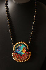 Load image into Gallery viewer, Radha Krishna Hand Painted Terracotta Clay Necklace Set with Jhumka Earrings
