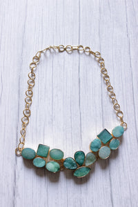 Sky Blue Sugar Druzy Gemstone Embedded Gold Plated Choker Necklace