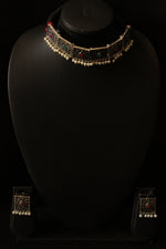 Load image into Gallery viewer, Pink and Turquoise Stones Embedded Oxidised Finish Choker Necklace Set with Adjustable Length Closure
