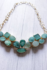 Sky Blue Sugar Druzy Gemstone Embedded Gold Plated Choker Necklace