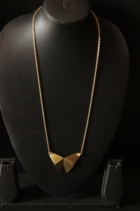 Bright Brass Finish Long Chain Contemporary Butterfly Necklace
