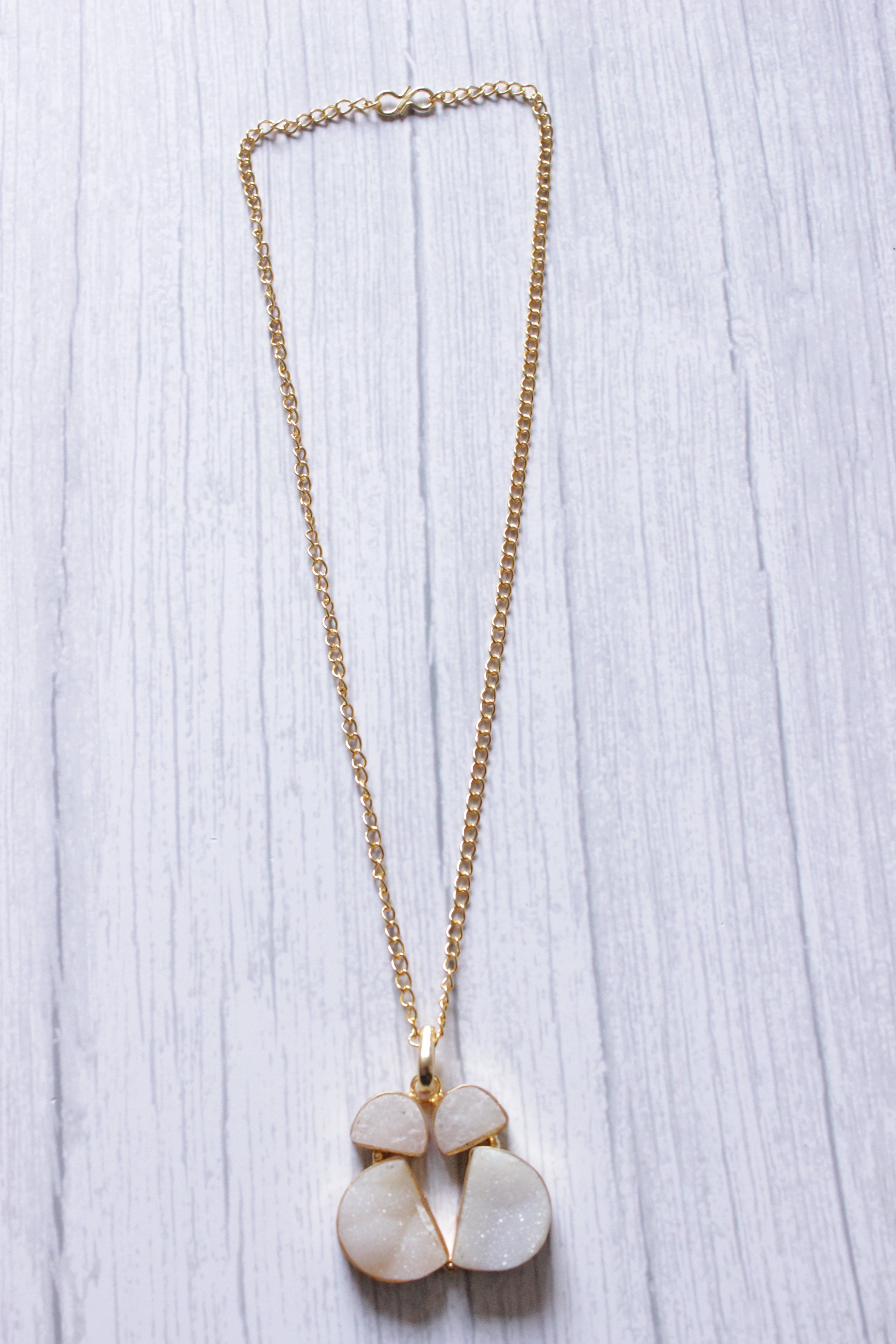 White Sugar Druzy Gemstone Embedded Gold Plated Necklace