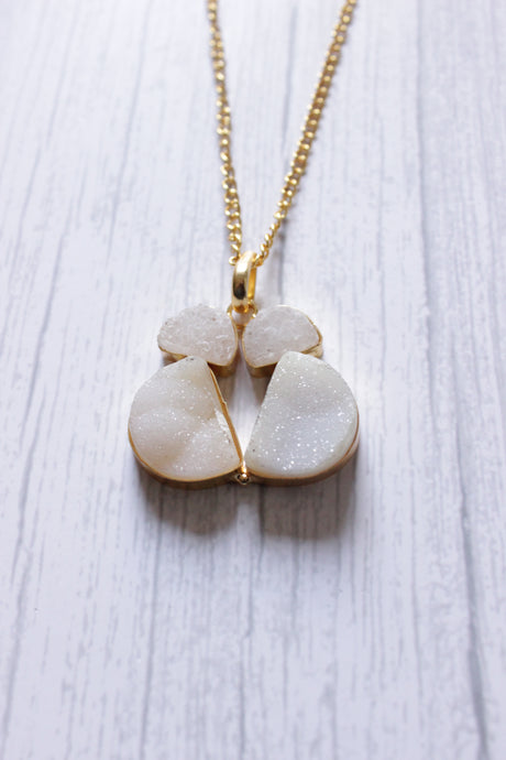 White Sugar Druzy Gemstone Embedded Gold Plated Necklace