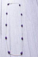 Charoite Gemstone Bezel Set Fashion Layering Chain Necklace