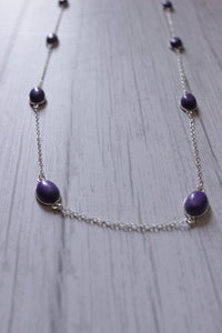 Charoite Gemstone Bezel Set Fashion Layering Chain Necklace