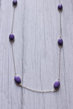 Load image into Gallery viewer, Charoite Gemstone Bezel Set Fashion Layering Chain Necklace
