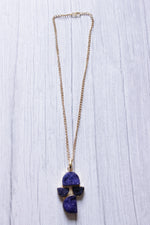 Load image into Gallery viewer, Titanium Ink Blue Sugar Druzy Gemstone Embedded Gold Plated Necklace
