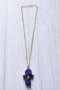 Titanium Ink Blue Sugar Druzy Gemstone Embedded Gold Plated Necklace