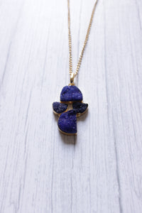 Titanium Ink Blue Sugar Druzy Gemstone Embedded Gold Plated Necklace