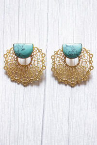 Turquoise Natural Gemstone Gold Finish Stud Earrings