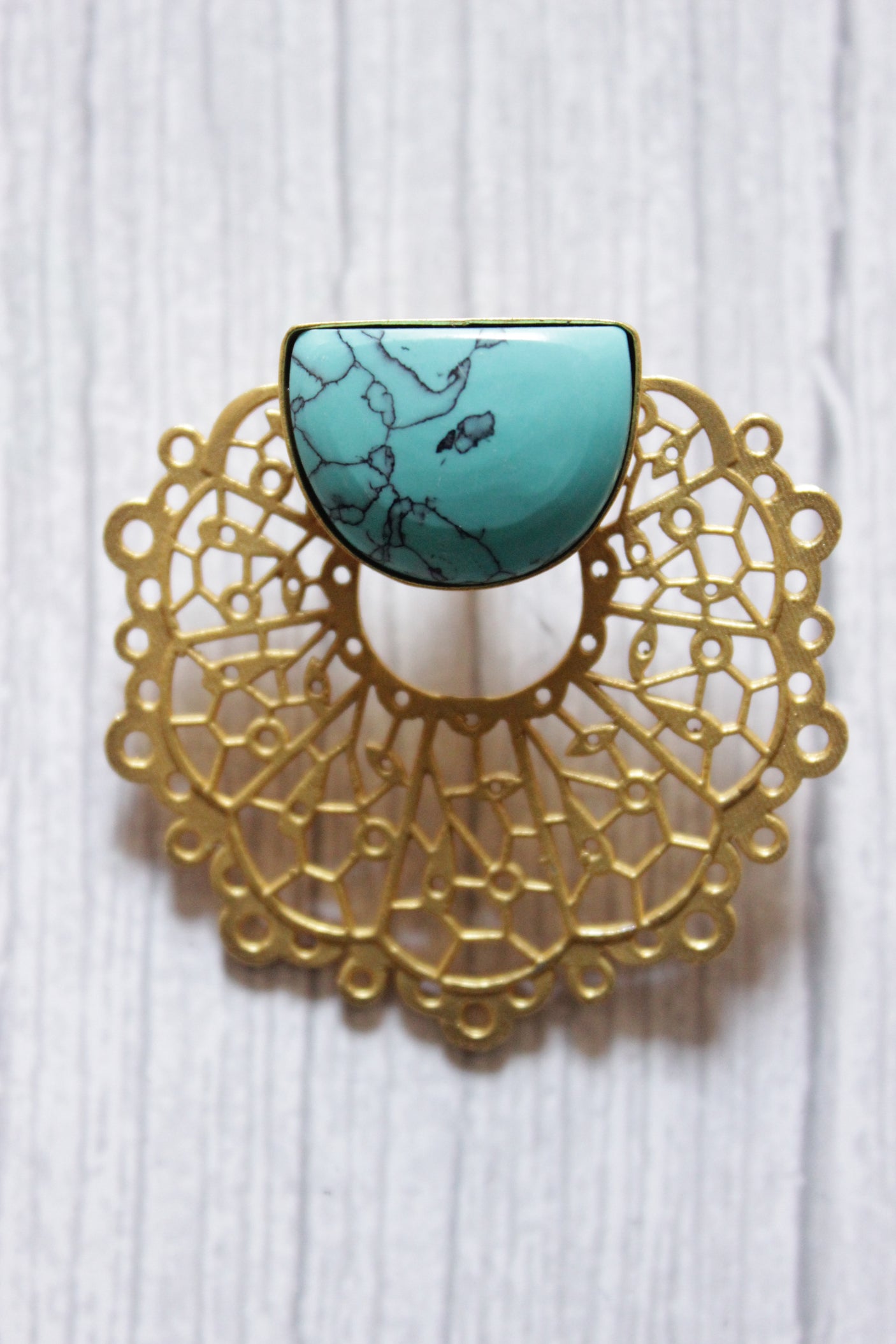 Turquoise Natural Gemstone Gold Finish Stud Earrings
