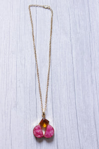 Pink Sugar Druzy Gemstone Handmade Gold Plated Pinwheel Necklace