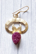 Load image into Gallery viewer, Pink Sugar Druzy Natural Gemstone 2 Swans Motif Gold Plated Dangler Earrings
