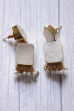 Load image into Gallery viewer, MOP White Quartz Rough Gemstone Gold Plated Earrings
