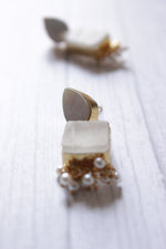 Load image into Gallery viewer, MOP White Quartz Rough Gemstone Gold Plated Earrings
