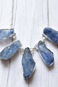 Blue Rock Quartz Natural Gemstone Embedded Silver Plated Necklace