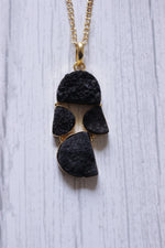Load image into Gallery viewer, Titanium Black Sugar Druzy Gemstone Embedded Gold Plated Necklace
