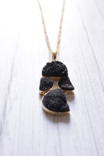 Load image into Gallery viewer, Titanium Black Sugar Druzy Gemstone Embedded Gold Plated Necklace
