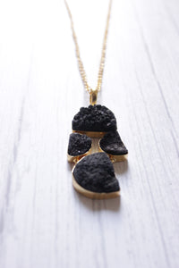 Titanium Black Sugar Druzy Gemstone Embedded Gold Plated Necklace