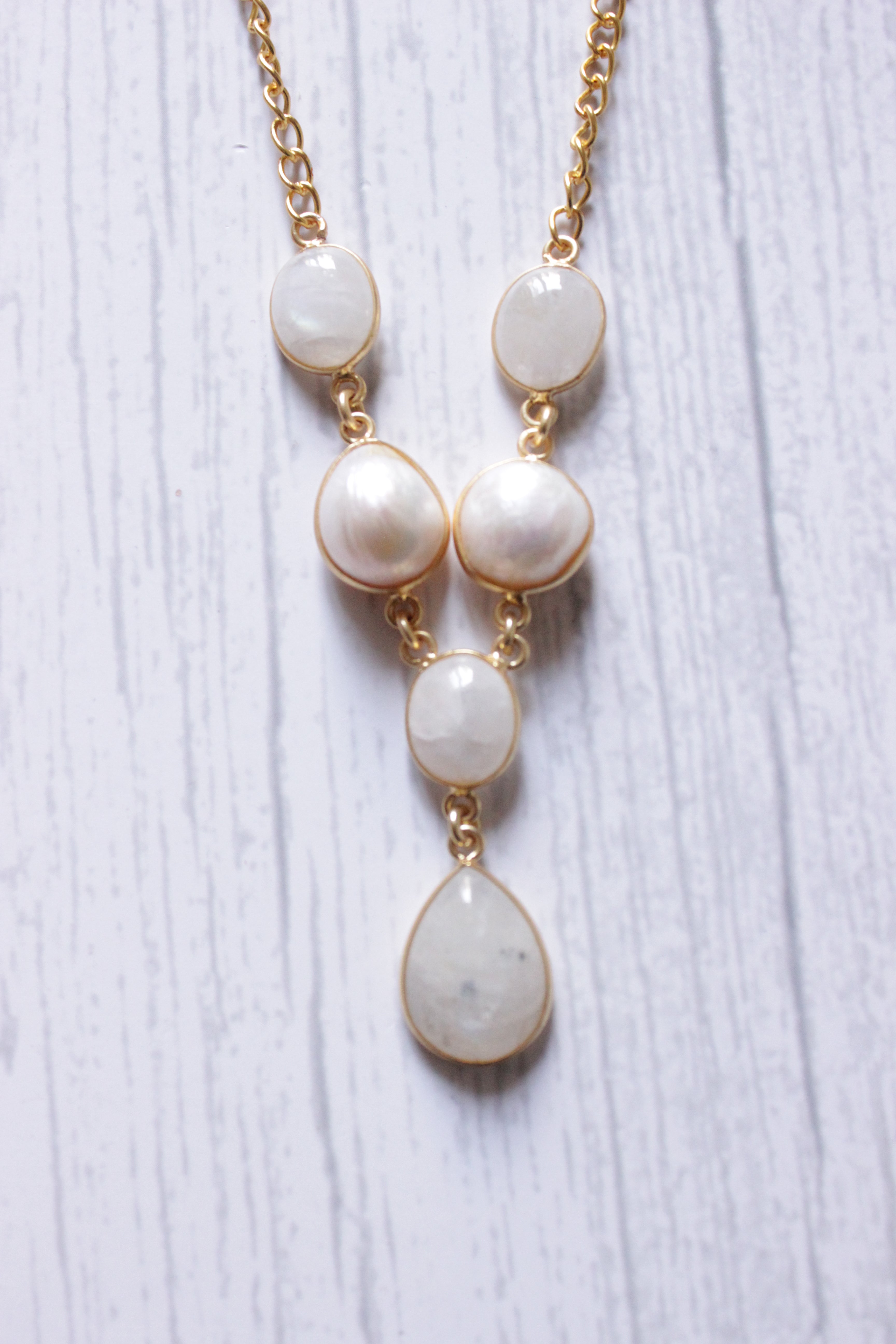 White Mother of Pearl Embedded Gold Plated Handmade Necklace