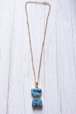 Load image into Gallery viewer, Sand Clock Inspired Sky Blue Sugar Druzy Gemstone Gold Plated Necklace
