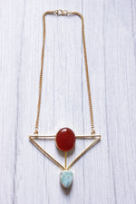 Load image into Gallery viewer, Carnelian Larimar Gold Plated Geometric Triangle Necklace
