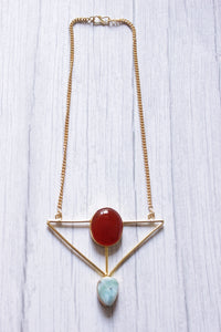 Carnelian Larimar Gold Plated Geometric Triangle Necklace