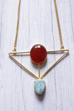 Load image into Gallery viewer, Carnelian Larimar Gold Plated Geometric Triangle Necklace
