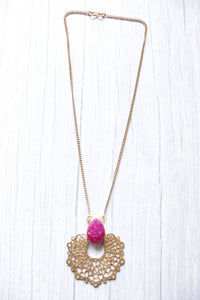 Pink Sugar Druzy Natural Gemstone Gold Finish Handmade Long Necklace