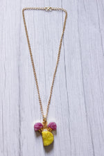 Load image into Gallery viewer, Bright Yellow and Pink Sugar Druzy Gemstone Embedded Gold Plated Handmade Necklace
