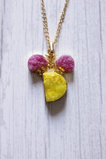 Load image into Gallery viewer, Bright Yellow and Pink Sugar Druzy Gemstone Embedded Gold Plated Handmade Necklace

