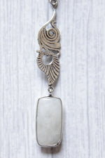 Load image into Gallery viewer, Faceted Rainbow Moonstone Statement Gemstone Vintage Flower Lightweight Silver Finish Dangler Earrings
