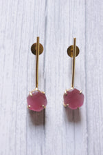 Load image into Gallery viewer, Hexagon Pink Cat Eye Quartz Gemstone Gold Plated Bar Earrings

