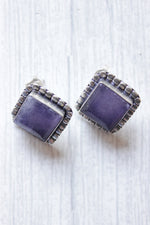 Load image into Gallery viewer, Violet Statement Natural Gemstone Embedded Silver Finish Stud Earrings
