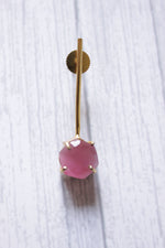 Load image into Gallery viewer, Hexagon Pink Cat Eye Quartz Gemstone Gold Plated Bar Earrings
