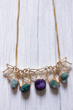 Load image into Gallery viewer, Turquoise and Purple Sugar Druzy Natural Gemstone Gold Plated Necklace
