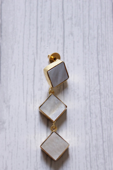 MOP Pearl Gemstone Handmade Gold Plated Jewelry Square Earrings