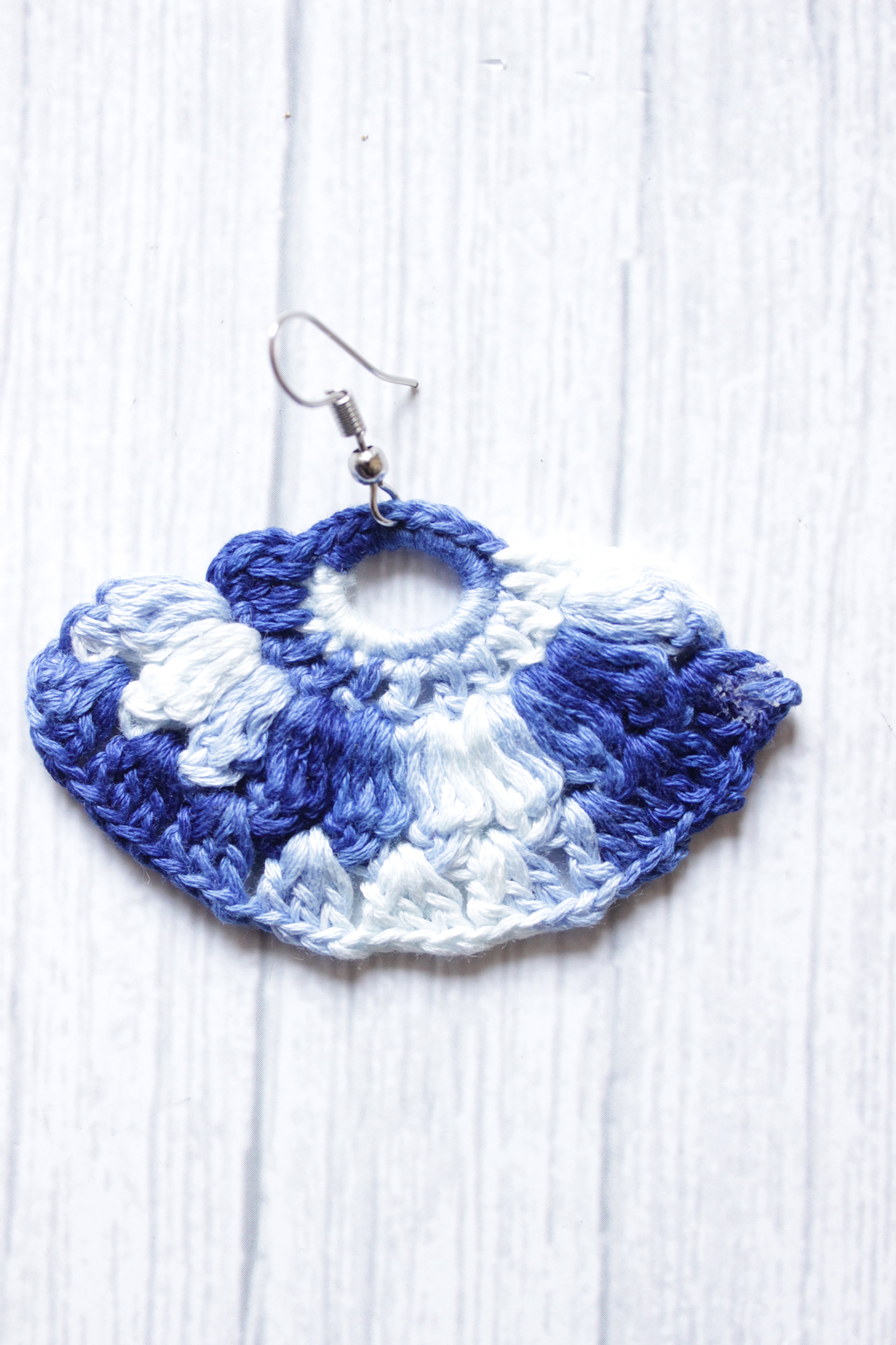 Shades of Blue Half Moon Shape Handcrafted Crochet Stud Earrings