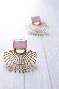 Freeship Rose Quartz Handmade Gold Plated Fashion Stud Earrings