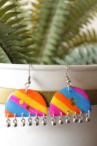 Multi-Color Dome Shaped Resin Earrings Accentuated with Ghungroo Beads