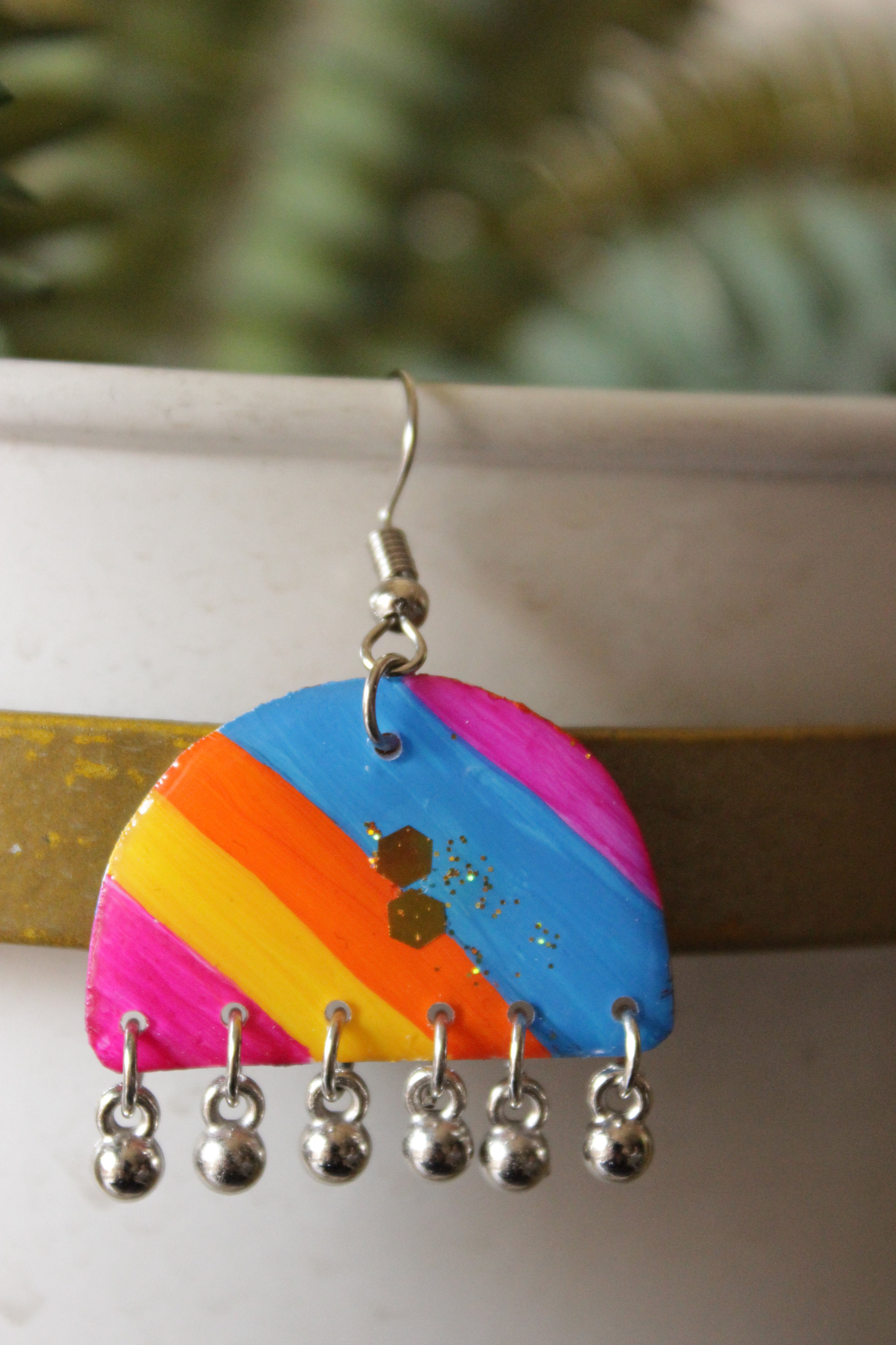 Multi-Color Dome Shaped Resin Earrings Accentuated with Ghungroo Beads