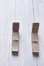 Load image into Gallery viewer, Rectangular Mother Of Pearl Gemstone Gold Plated Tennis Earrings
