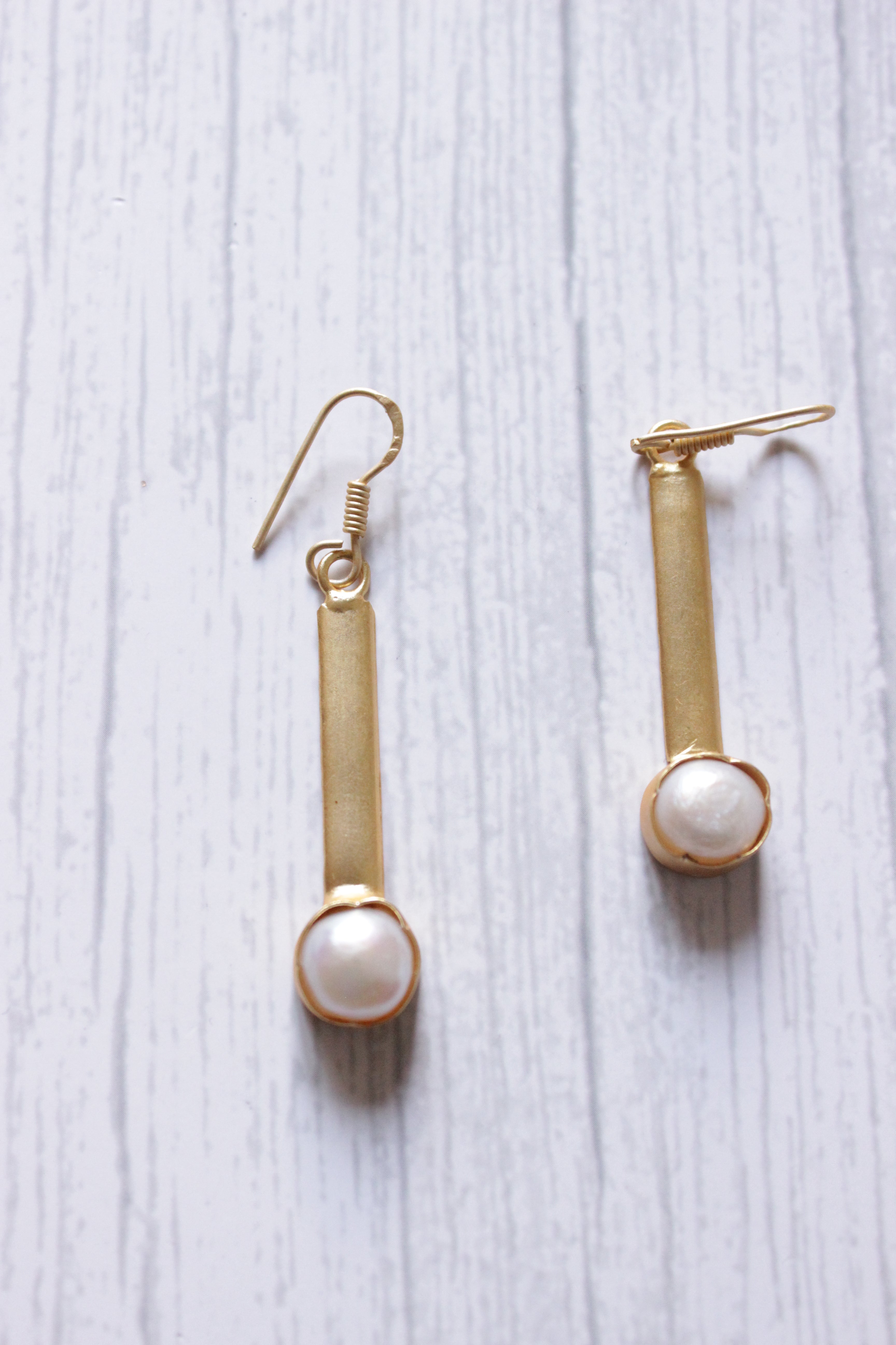 Baroque Pearl Gemstone Handmade Gold Plated Hook Earrings